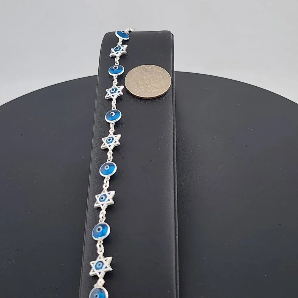 Sterling Silver 925 Multi Round & Star Evil Eye Bracelet – Protection & Style - Picture 12 of 13